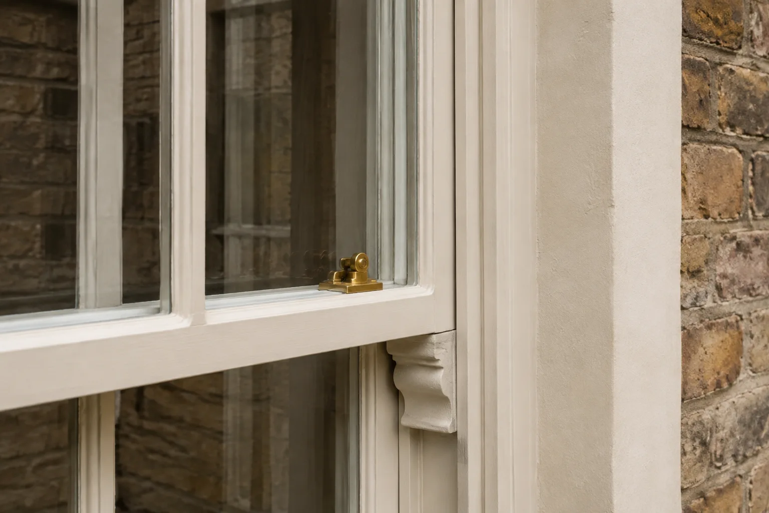 Painted sash window and stone surround